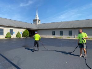 Church parking lot sealcoating, crack sealing, line striping
